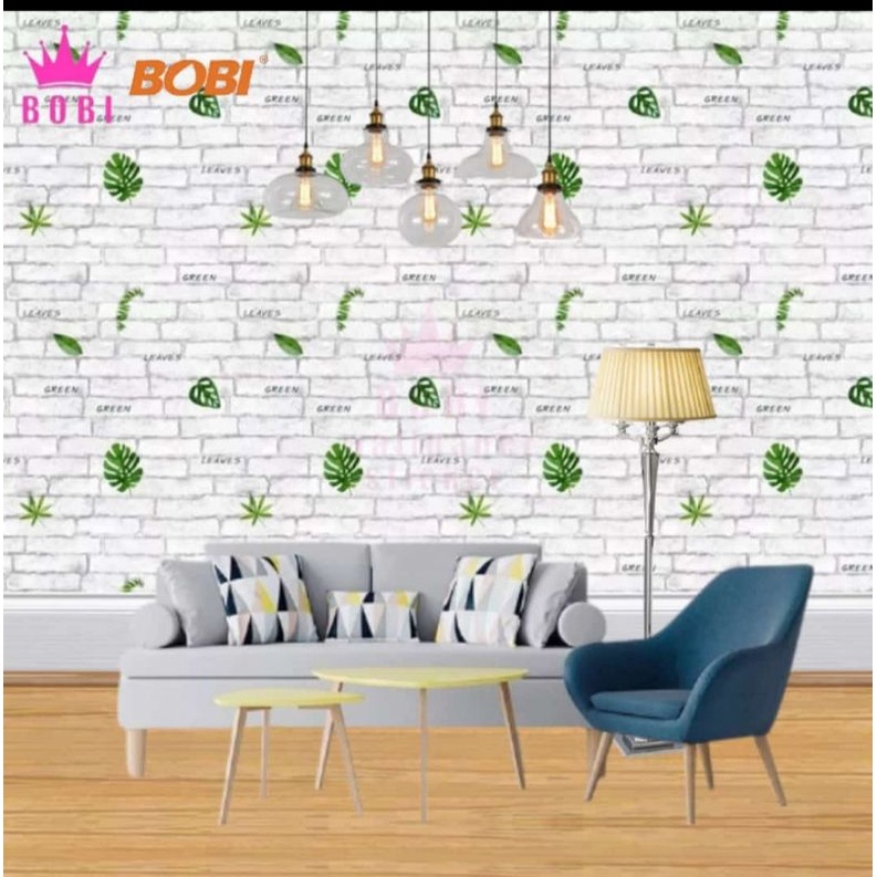 Wallpaper dinding motif daun bata butih terbaru