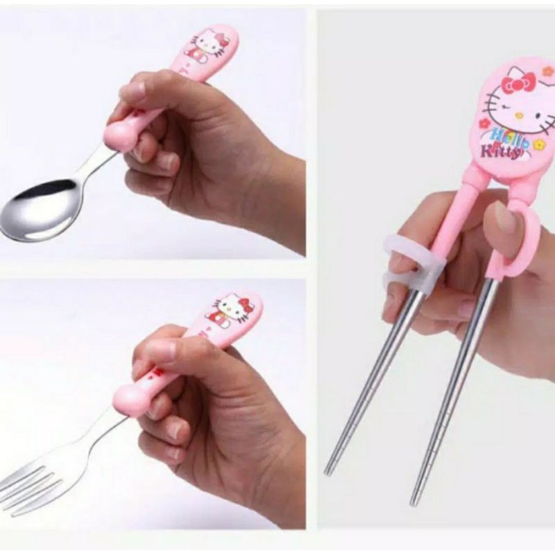 Sumpit Belajar Anak Sendok Makan BONUS KOTAK CASE Set Alat Makan Belajar Sumpit Learning Chopsticks Kids Baby