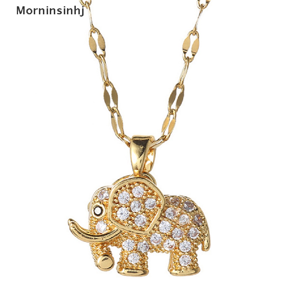 Mornin Kalung Liontin Gajah Cubic Zirconia Wanita Mewah Rantai Anti Karat Aesthetic Statement Vintage Perhiasan Untuk Hadiah Cewek id