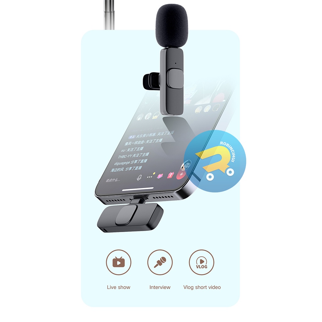 Mic Wireless Hp Vlog Youtuber Portable Mic for Iphone and Android - Microphone Mic Clip On Wireless USB PC Laptop Zoom Webinar Podcast Teleconference Meeting -  mic vloger - mic youtuber - vloging - vloger