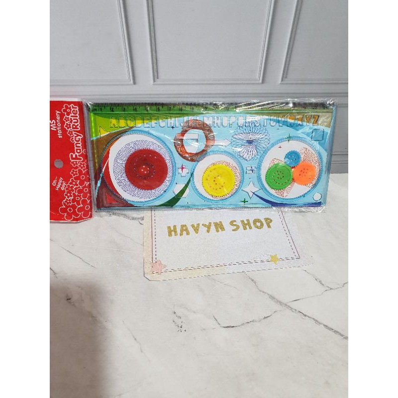garisan rotary bunga/pattern ruler design/spirograph geometrik ruler/penggaris rotari-Biru