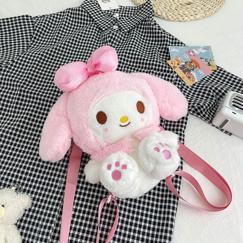 Tas Ransel Wanita Bulu Boneka SHanryio Character Contestants MY MELODY Multifungsi Bisa Ransel + Selempang / Backpack Wanita Bulu Empuk Halus Lucu Imut Gemoy Karakter Kartun Sanrio My Melody