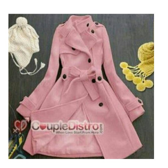 Jaket Mantel Coat Wanita Korea Azhura - Merah Muda
