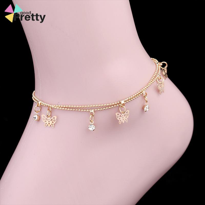 Double Layer Hollow Butterfly Liontin Gelang Kaki Paduan Fashion Sepatu Wanita Yang Indah - PD