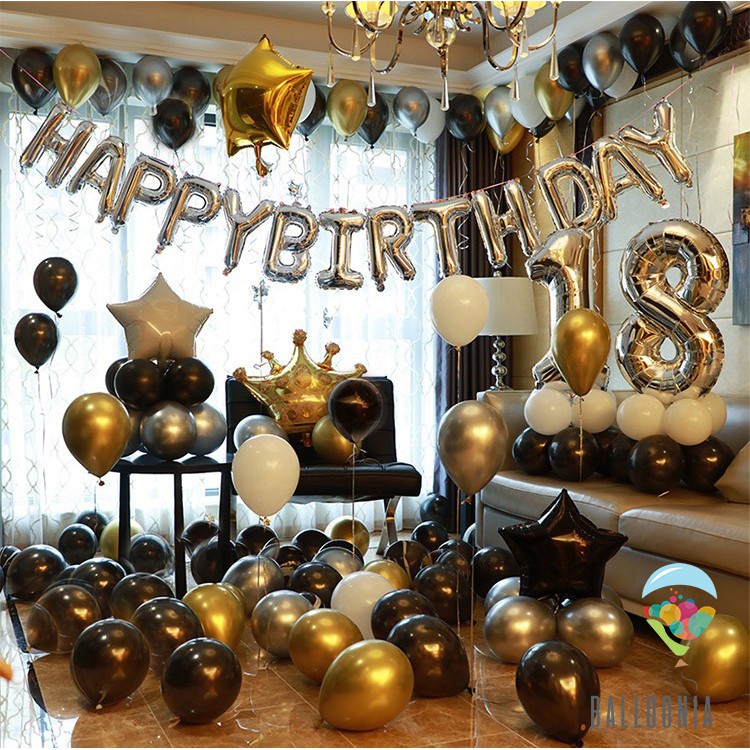 Exclusive Foil Balloon Happy Birthday SET Black Gold Marble / Balon Ulang Tahun Chrome Marble