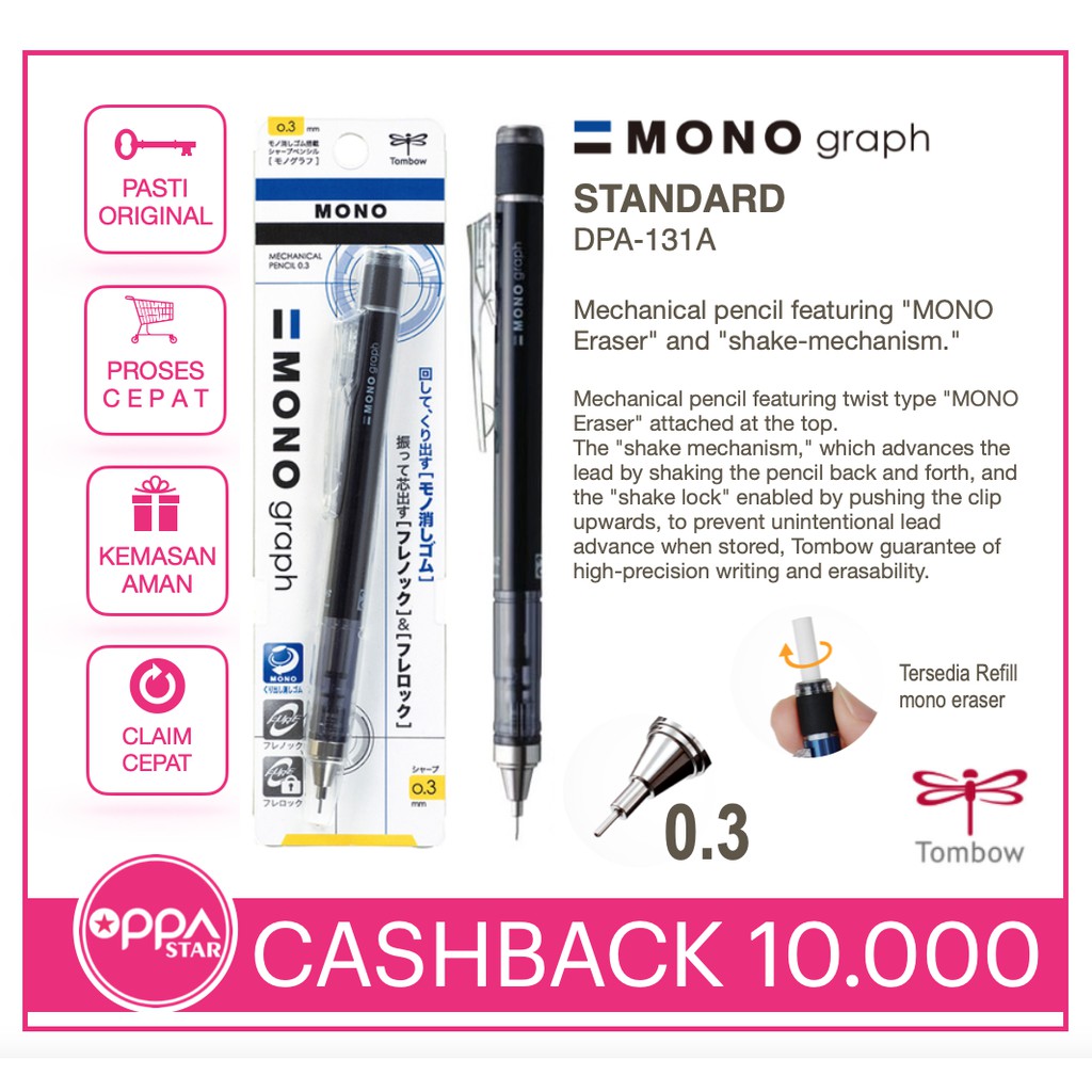

Pencil / Pensil Mekanik 0.3 Tombow Mono Graph Black DPA-131B pcs