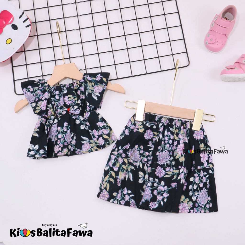 Kirana Set uk Bayi 3-18 Bulan / Setelan Rok Baby Perempuan Import Atasan Bawahan Lengan Pendek Pakaian Cewek