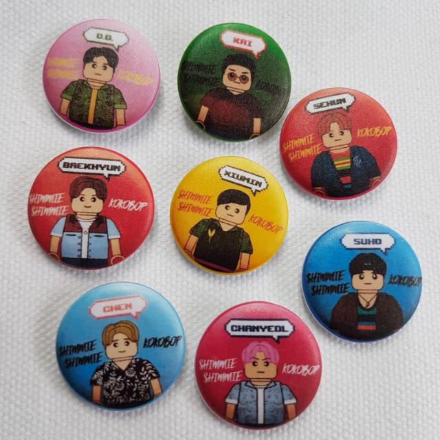 exo kokobop block figure member pin 25mm bross pin button set