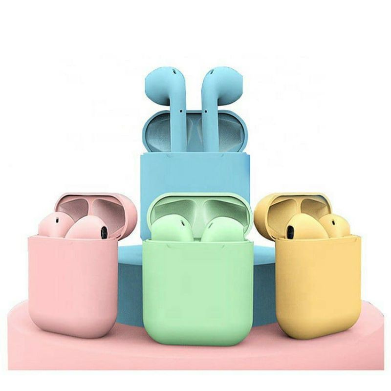 i12 TWS EARPHONE HEADSET BT BLUETOOTH WIRELESS INPODS MACARON