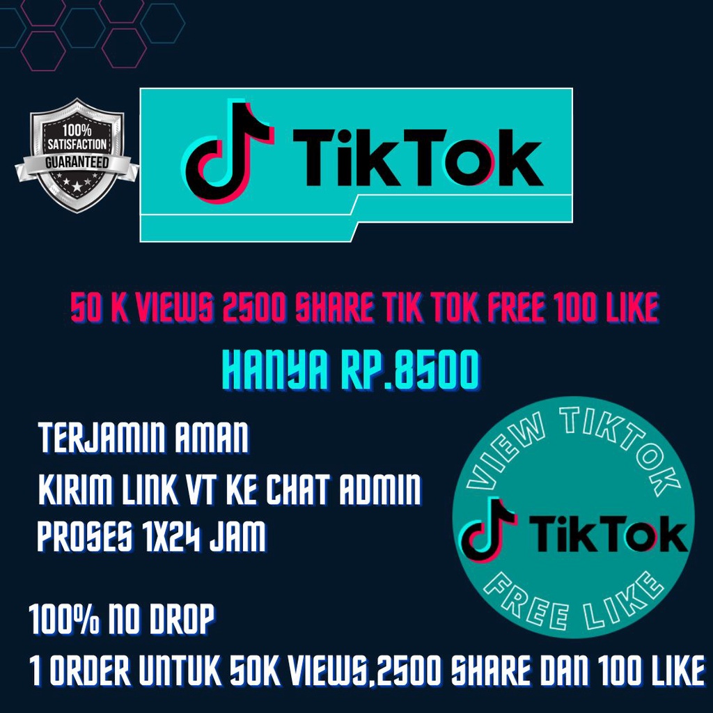 50k View Tiktok, 2500 share FREE 100 Like --Termurah di Indonesia--