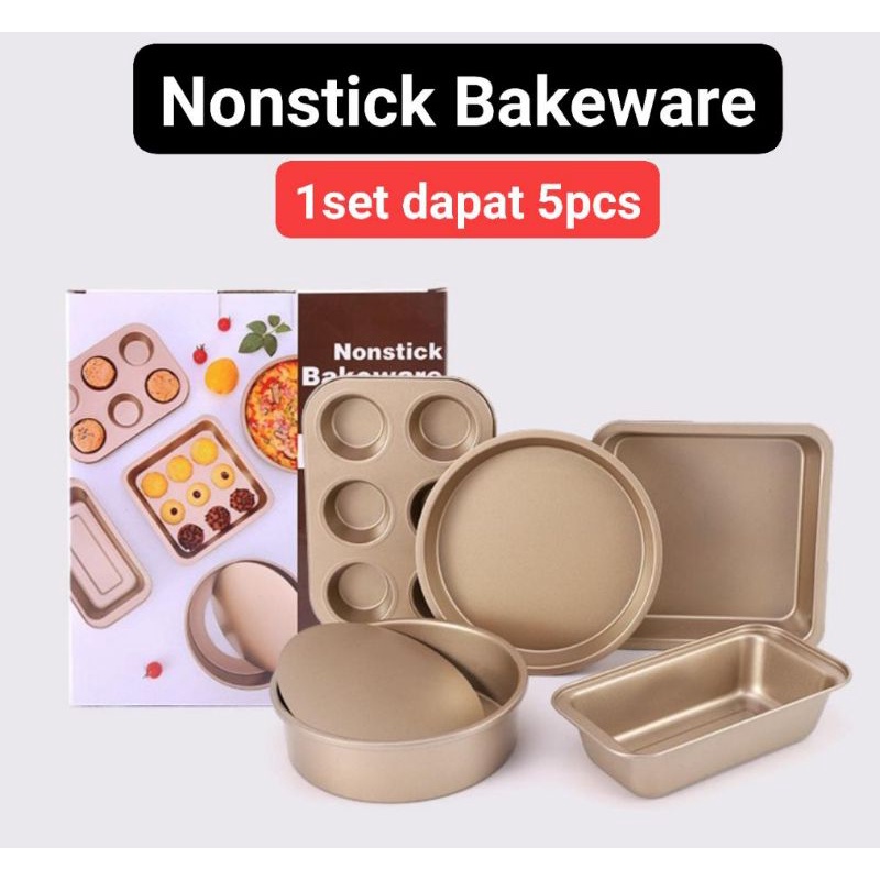 Loyang Set isi 5pcs / Brownies Pan / Loaf Pan / Loyang Pizza / Muffin Pan / Loyang Nonstick Coating Bakeware