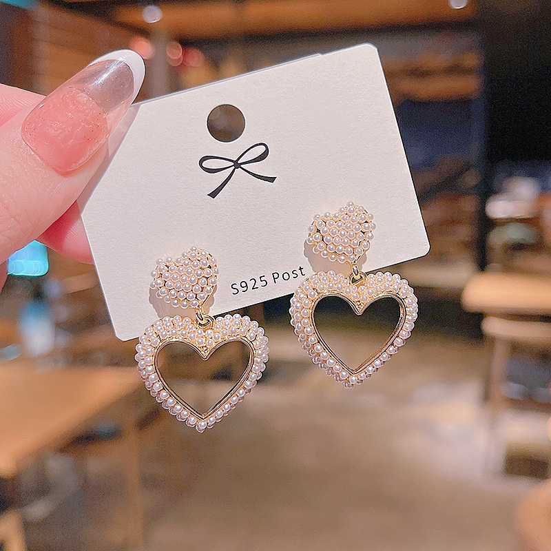 Shuling S925 silver needle Pearl Heart Earrings Female New Fashion Drop Earrings Women Jewelry