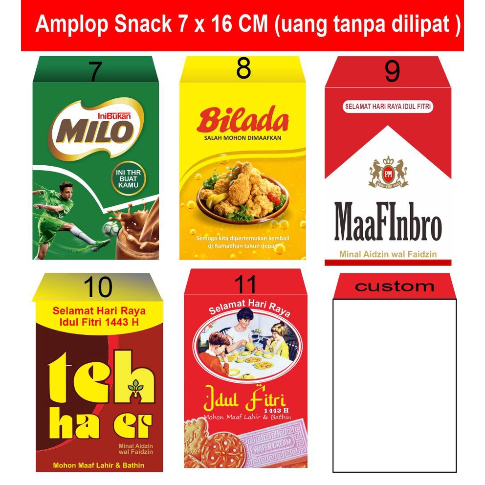 

Amplop Lebaran Besar Jumbo Uang Tanpa Lipat Motif Snack Isi 12pcs Design Premium Viral