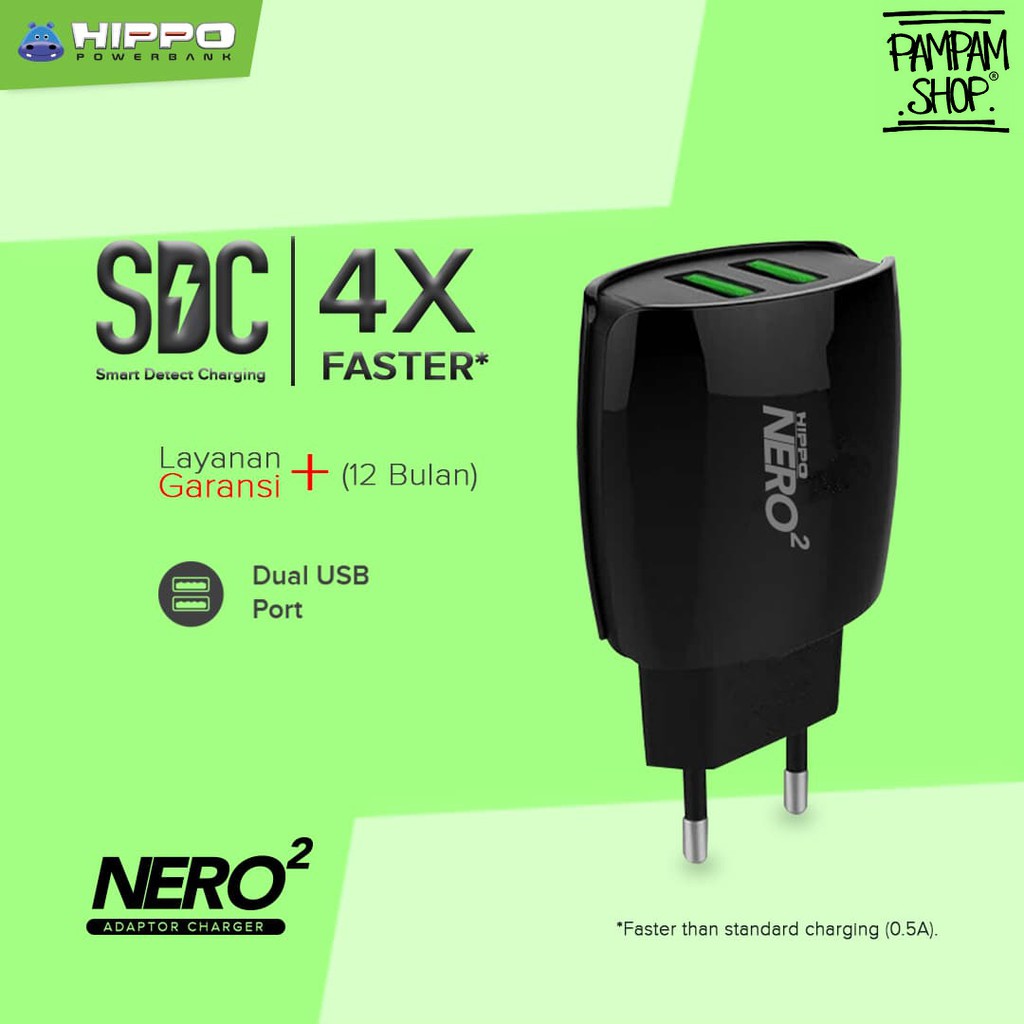 Kepala Adaptor Charger Hippo Nero 2 Lobang USB Port