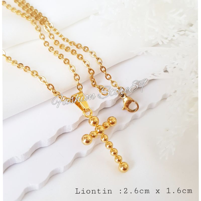 kalung Titanium Salib Gold Kalung Liotnin salib jesus rohani impor titanium gold antikarat