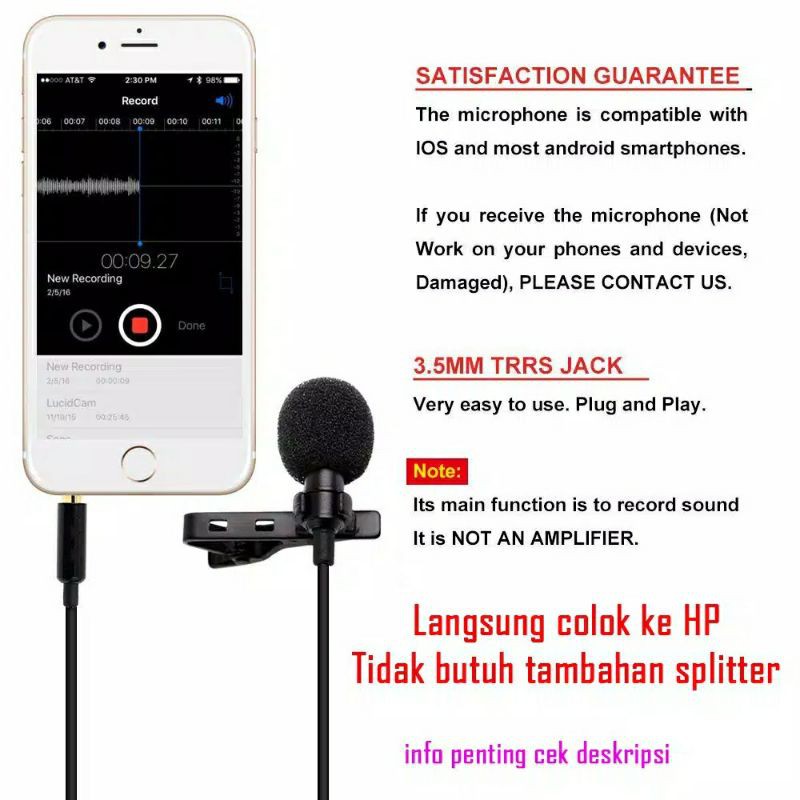 PAKET LENGKAP Mic Clip On Professional Microphone klip External HP Kamera DSLR