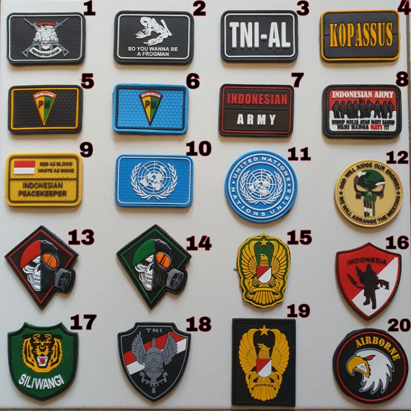 PATCH RUBBER LOGO TNI AD/TNI AL/KOSTRAD/KOPASSUS/INFANTRI/EKAPAKSI/TEMPELAN EMBLEM KARET VELCRO/RUBBER PATCH TNI AD