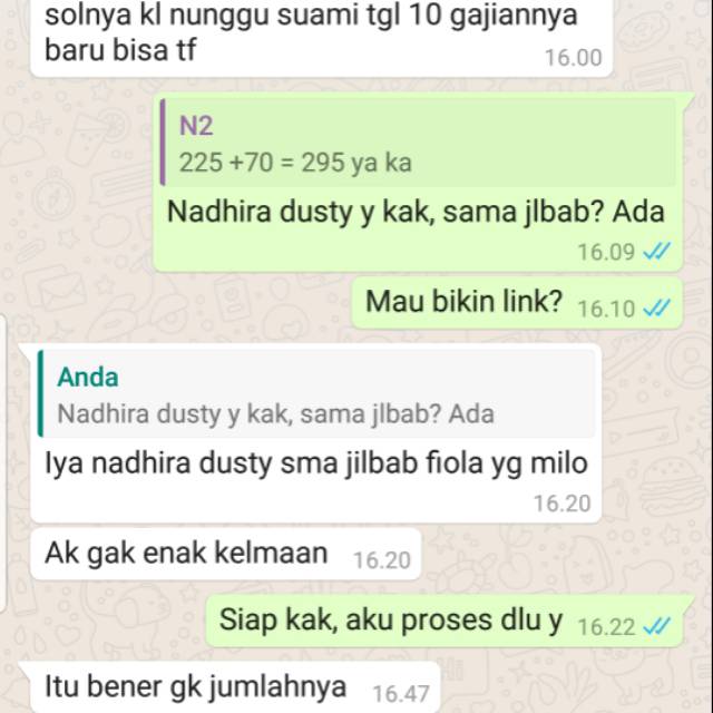 Orderan nadhira dusty pink, jilbab fiolla milo, dan free scrunchy