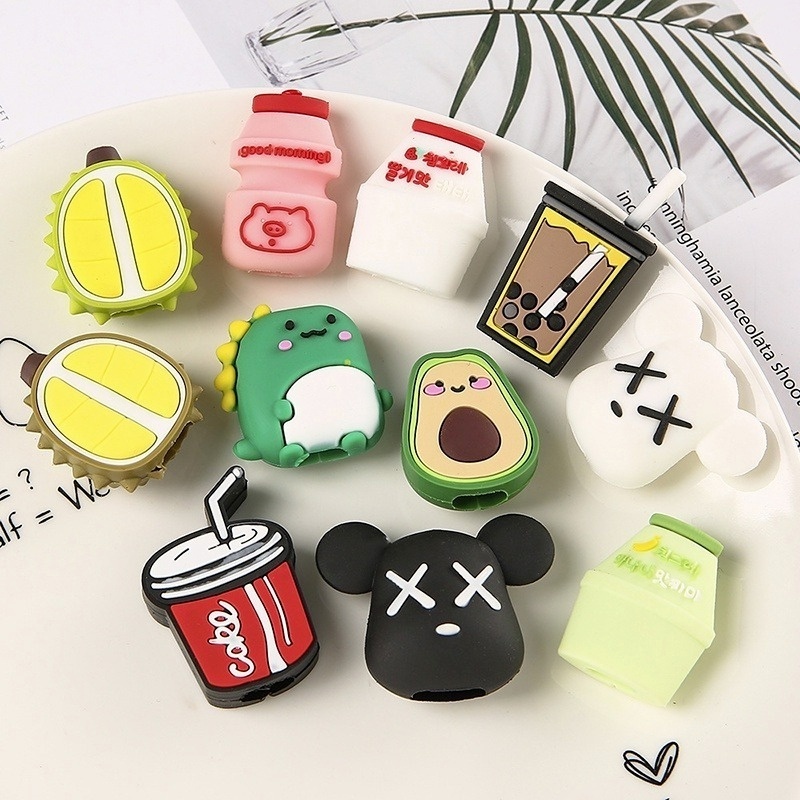 Hot Sale/1Pcs Buah Buahan Lucu Makanan Pelindung Kabel Cord Kawat Kartun Perlindungan Mini Silikon Penutup Pengisian Kabel Winder Untuk Kabel Charger