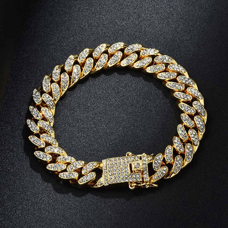 FQ Hip Hop Bling Iced Out Men's Rapper Bracelet Full Rhinestone Pave With Butterfly Miami Cuban Link Chain Bracelet For Men Jewelry