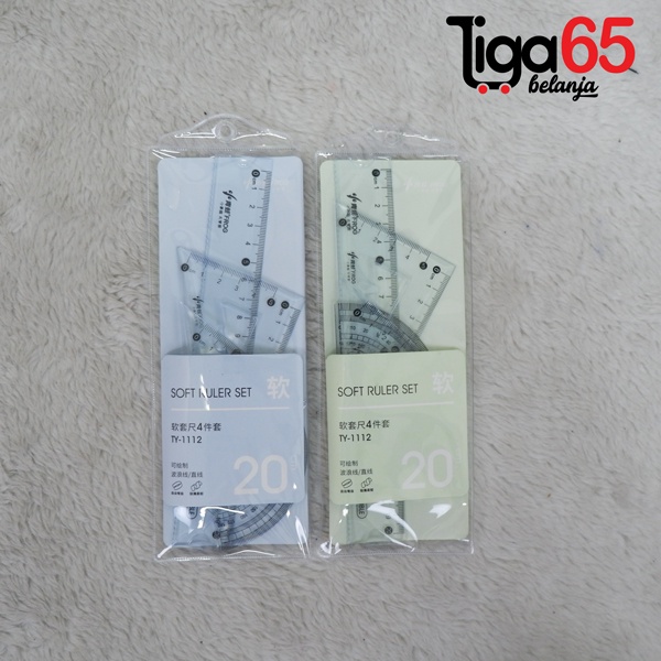 365 PENGGARIS SET 20CM #40910 Paket Penggaris / Penggaris Set Plastik 20cm 5in1 Extetik