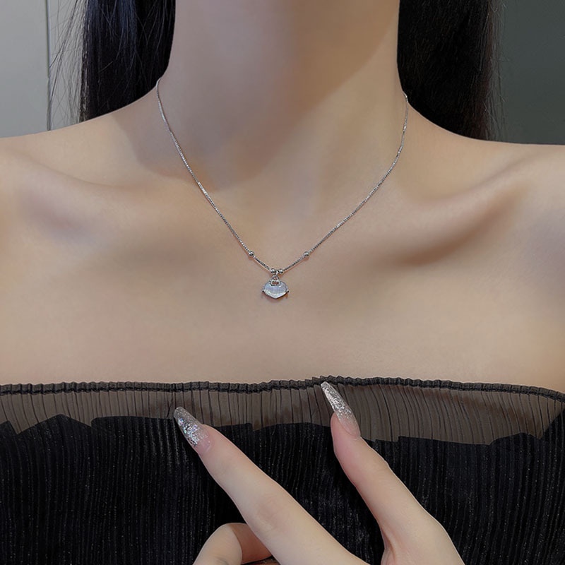 Kalung Choker Bahan Titanium steel Dengan Liontin Opal Untuk Wanita