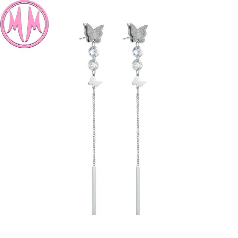 MORYMOSHI E162 Anting Wanita Titanium Stainless Kupu-Kupu Panjang Anti Karat Anti Luntur Fashion Korea-1