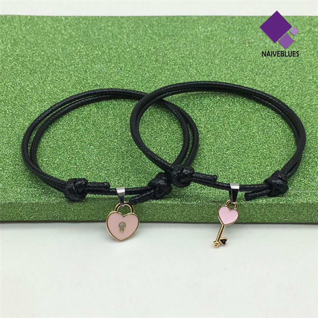 Naiveblue 1 Pasang Gelang Tangan Rantai Aksen Gembok Hati Bahan Resin Untuk Pasangan / Pria / Wanita