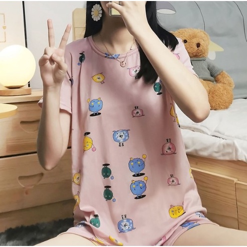 RSB BT006 Baju Tidur Pakaian Cewek Wanita Piyama Lengan Pendek Import Motif Kartun lucu