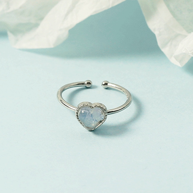 Girl Cute Love Heart-Shaped Ring Peach Heart Moonstone Korean Style Sweet Open Adjustable Ring