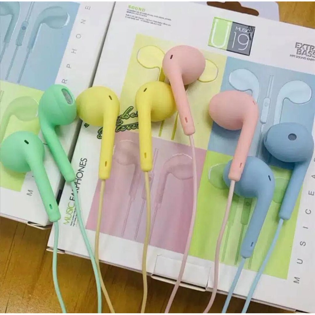 Handsfree Headset Earphone Stereo Hf U19 U88 Extra Bass Warna Macaron