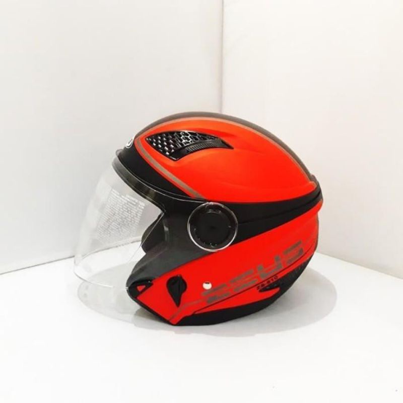 ZEUS 610 MATT RED OO17 BLACK merah doff hitam dop helm double visor M L XL XXL