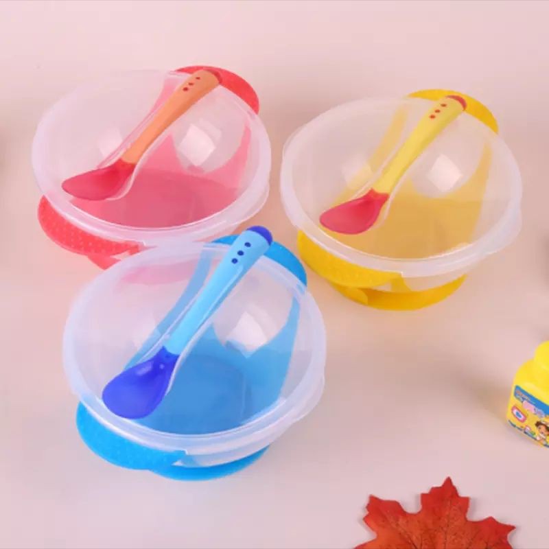 Mangkok Anak Bayi Set Makan Sendok Garpu Sensor Anti Panas Silicone