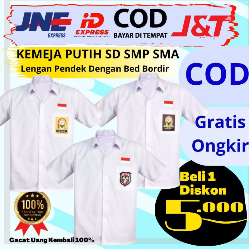 Baju Seragam sekolah SD SMP SMA Putih Lengan Pendek Pria dan wanita