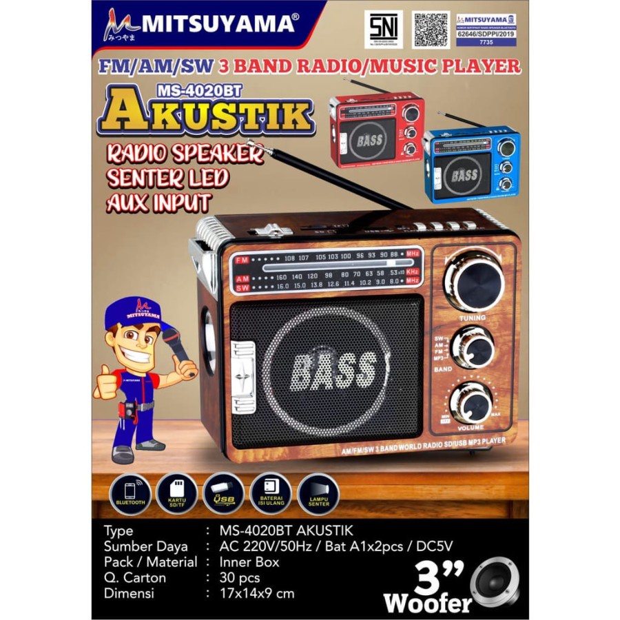 COD Radio Bluetooth Portable Mitsuyama MS-4020BT Akustik FM/AM/SW/3 BAND RADIO//MUSIC PLAYER MITSUYAMA MS-4020BT AKUSTIK X-BASS//RADIO MITSUYAMA SUPER BASS