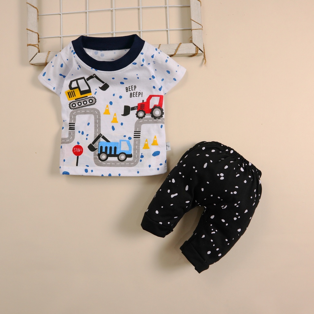 Setelan Baju Bayi usia 6 bulan sampai 3 tahun JK Motif Traktor Beep-Beep New Nuna Store