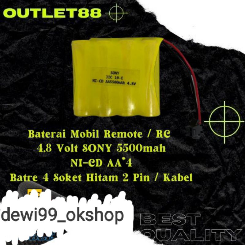 Baterai RC Rakit 4 Soket Hitam 2Kabel - Batre 4.8V 4,8V Sony JIC 19-E 5500mah Baterai Mobil Remote