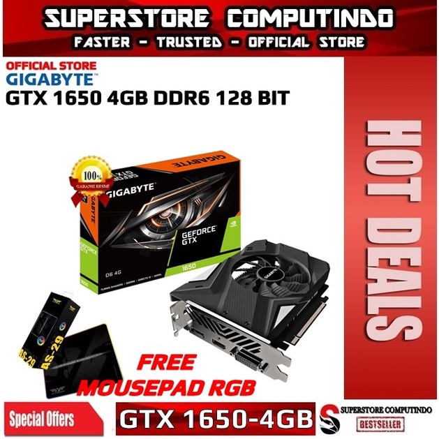 VGA Gigabyte GTX 1650 /GTX1650 4GB DDR6 - 128 BIT GV-N1656D6-4GD 2.0