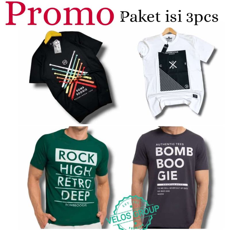 Promo 100rb dapat 3pcs Kaos Bomboogie / Kaos pria / Kaos pria dewasa / Kaos distro / Kaos Pria keren