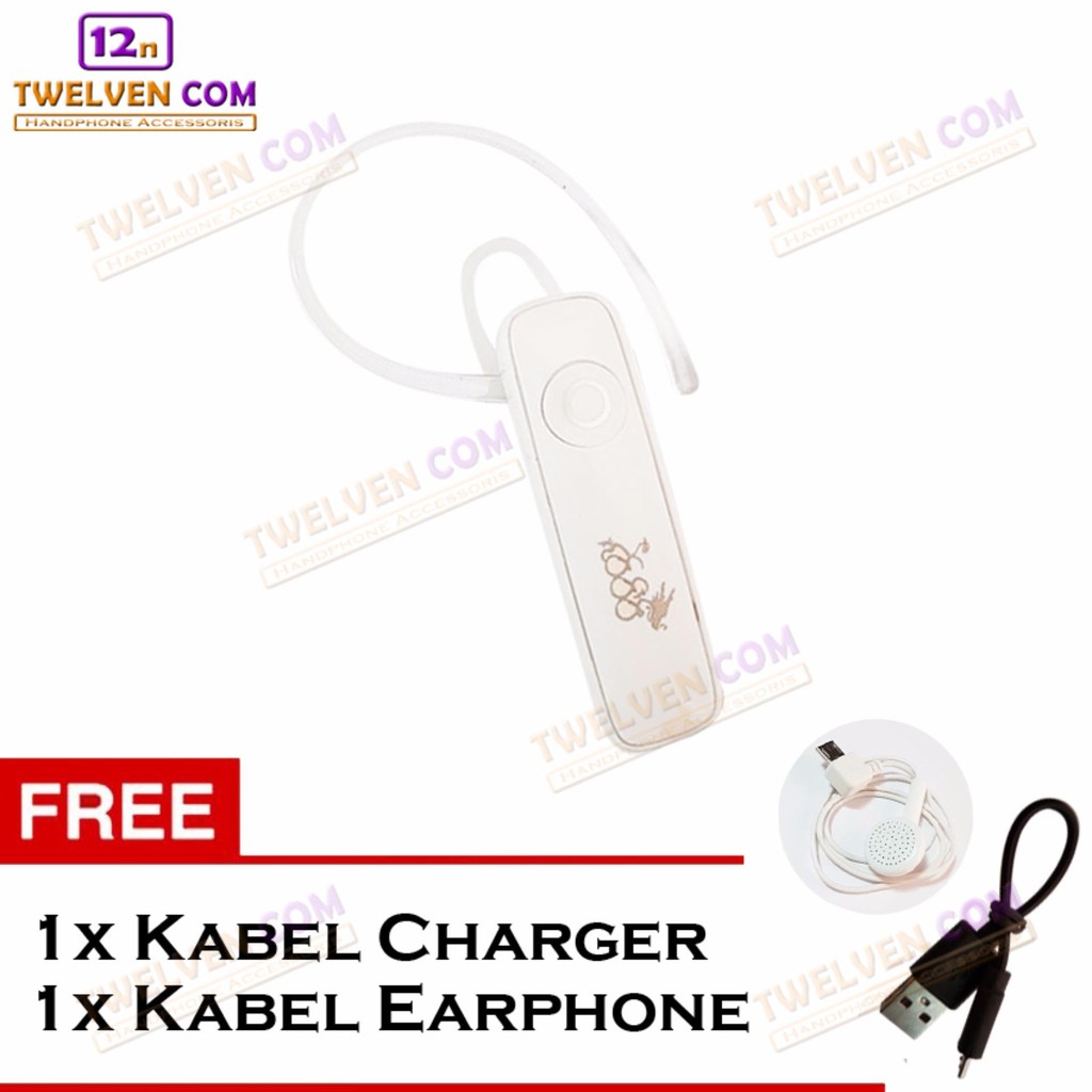 888 Wireless Bluetooth Earphone - Putih - Free Kabel Charge dan Kabel Earphone