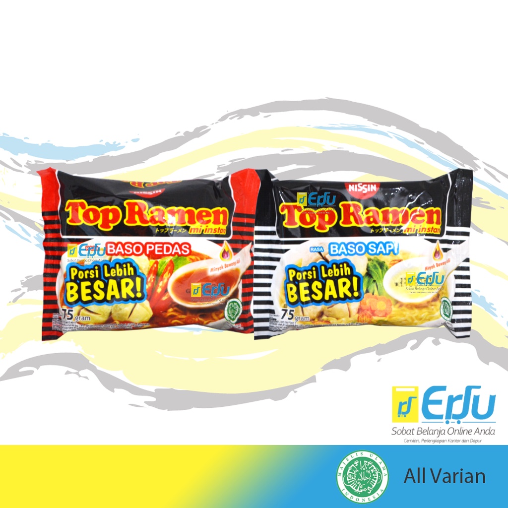 VARIAN Nissin Top Ramen Baso Sapi Pedas Mie Instan Terjangkau Halal