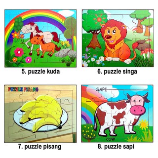  Puzzle  Kayu Jigsaw Gambar  Binatang  Puzle Mainan Edukasi 