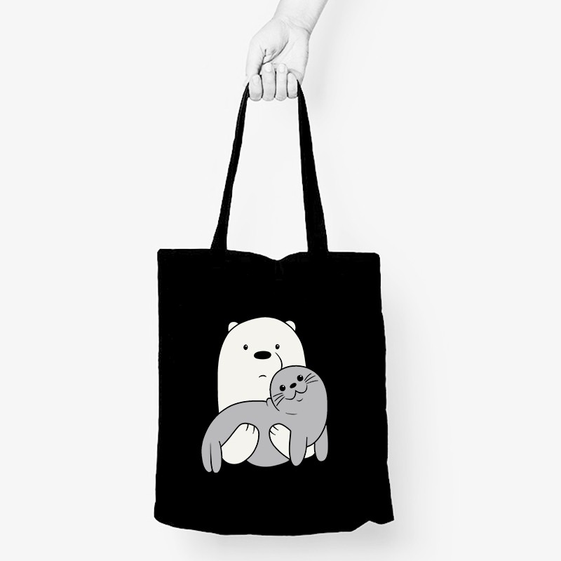 Tas Totebag  Ice Bear and Seal We Bare Bears Wanita Dewasa dan Remaja Tas Belanja Unisex Tote