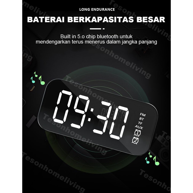 Jam Speaker Bluetooth [Tipe A] Alarm Clock LED Display Mirror Wireless