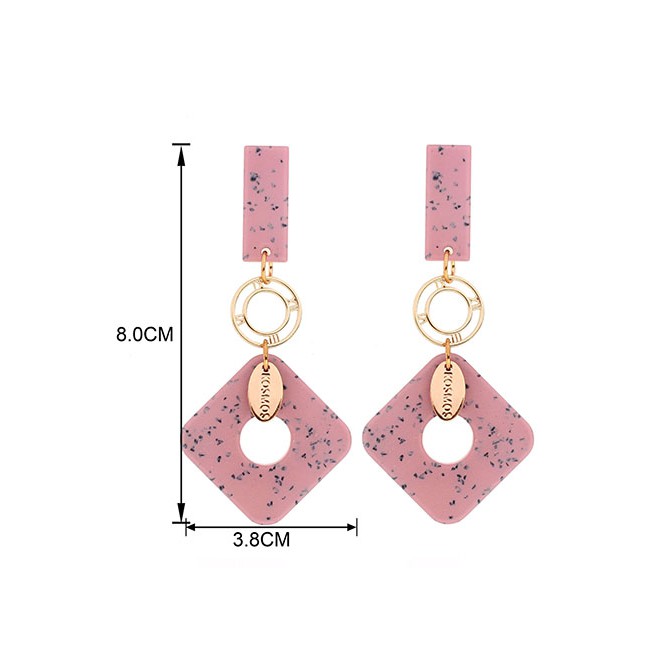 LRC Anting Tusuk Fashion Clock Alloy Square Acrylic Stud Earrings F58366