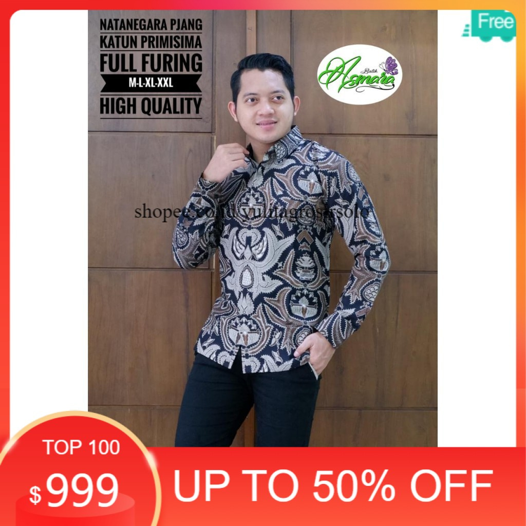 Kemeja Batik BIg Size Pria Lengan Panjang Nata Negara full Furing S M L XL XXL XXXL Slim Fit