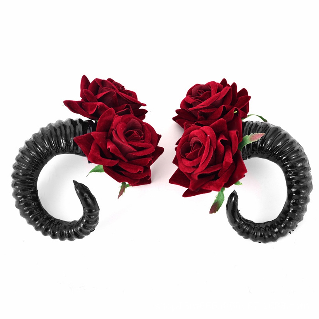 Women Horn Sheep Roses Gothic Hairclip 8577