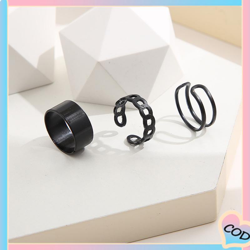 COD❤️ 3 Pcs/set Korea Vintage Jari Cincin Set In Fashion Keren Punk Knuckle Cincin untuk Pria Wanita Hip Hop Perhiasan-A.one