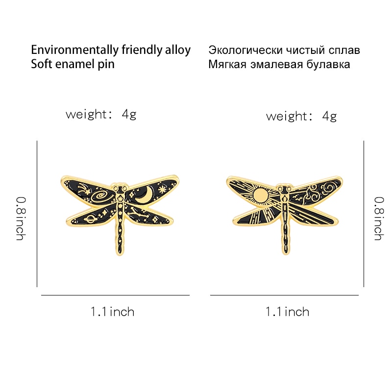 Bros Pin Enamel Bentuk Matahari Bulan Capung Gaya Gothic Punk Untuk Hadiah