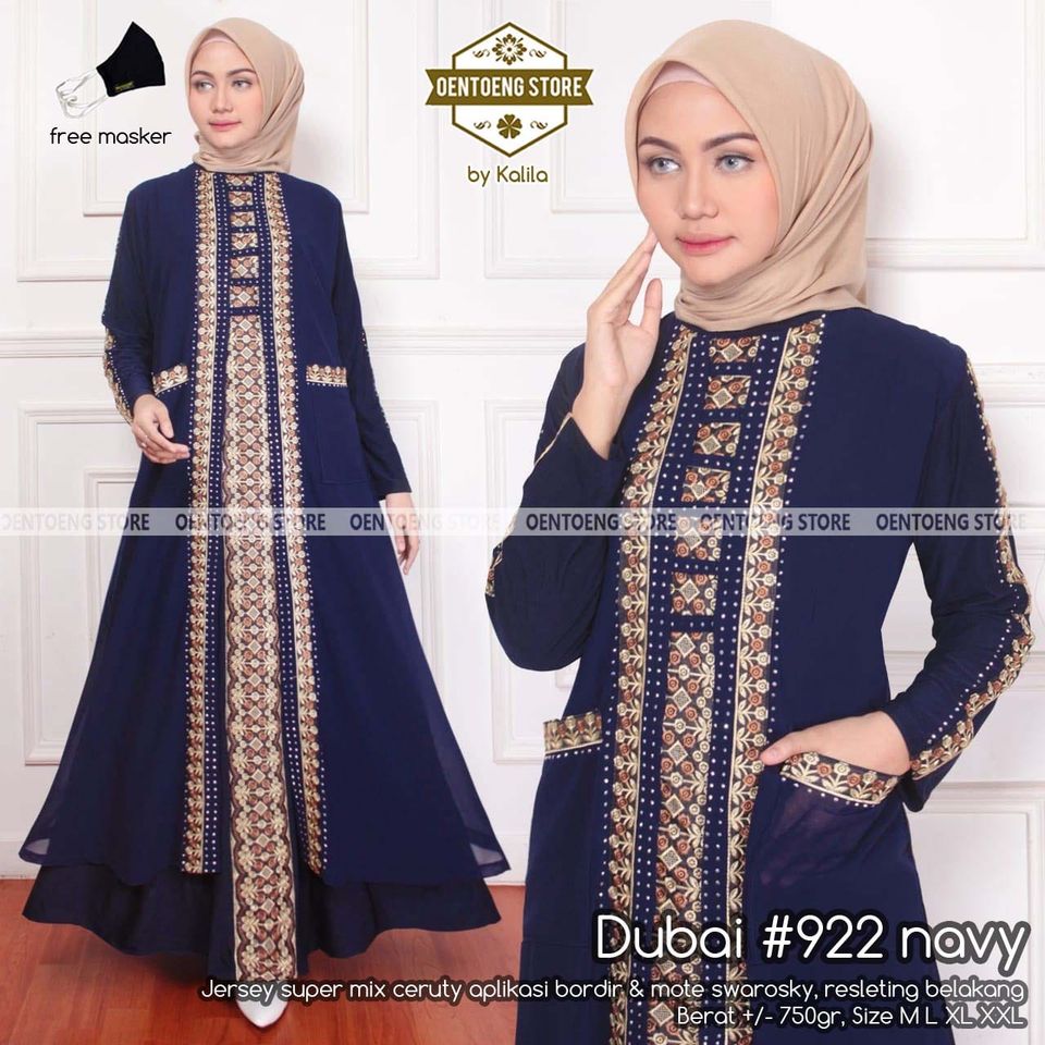 TOP CANTIK - DUBAI #922 BY OENTOENG STORE / GAMIS SYARI / ABAYA WARNA NAVY JERSEY CERUTY